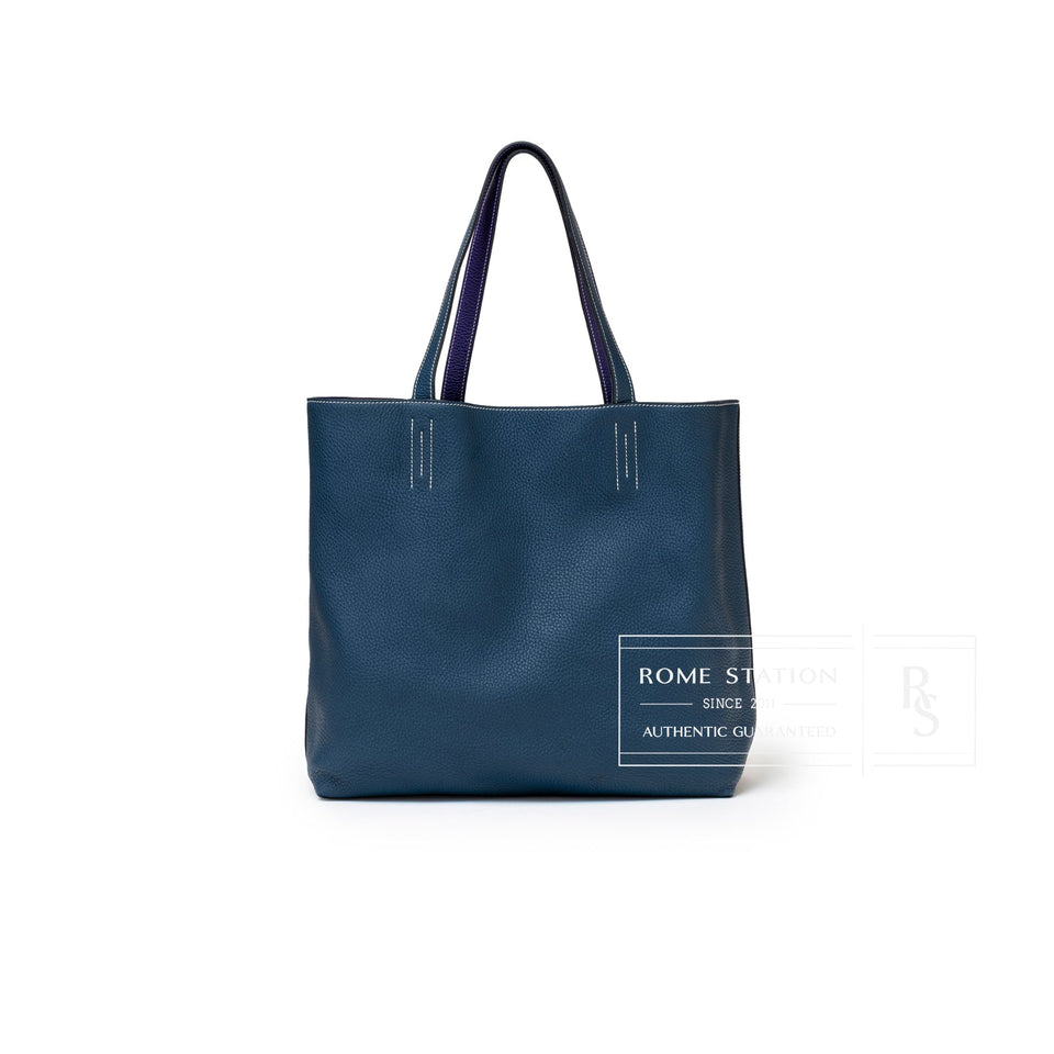 Hermes Double Sens Reversible Bicolor Shoulder Bag Clemence Violet/Blue