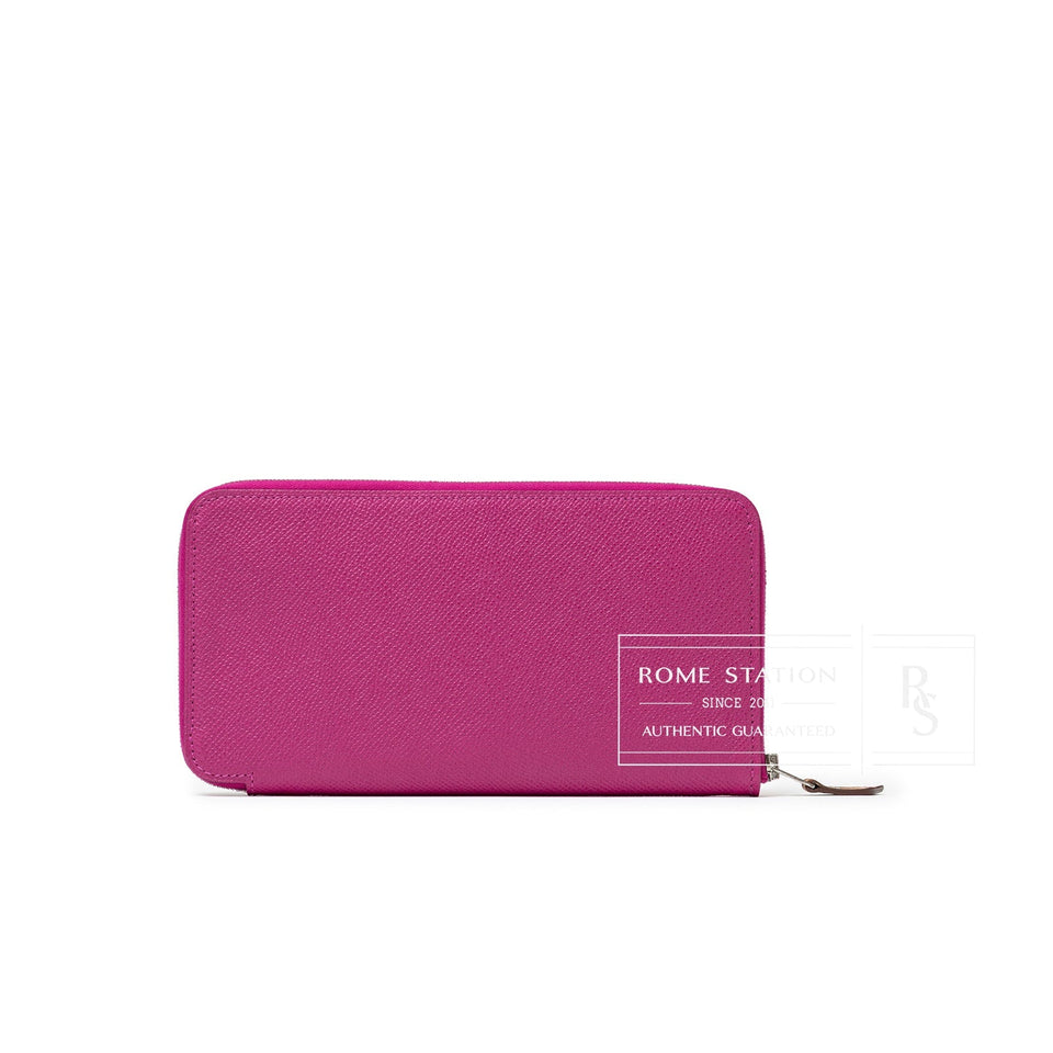 Hermes Silk'In Classique Long Wallet Rose Pourpre/Blue Epsom Palladium Hardware