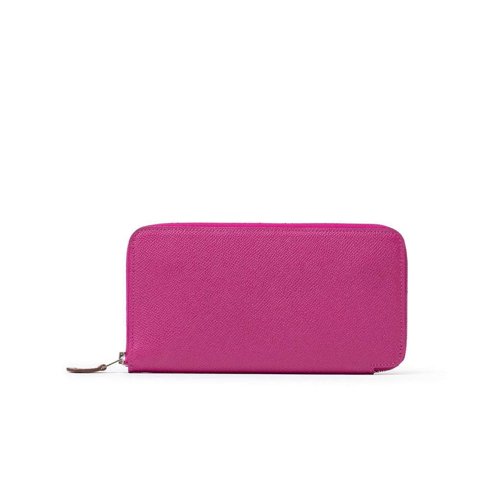 Hermes Silk'In Classique Long Wallet Rose Pourpre/Blue Epsom Palladium Hardware