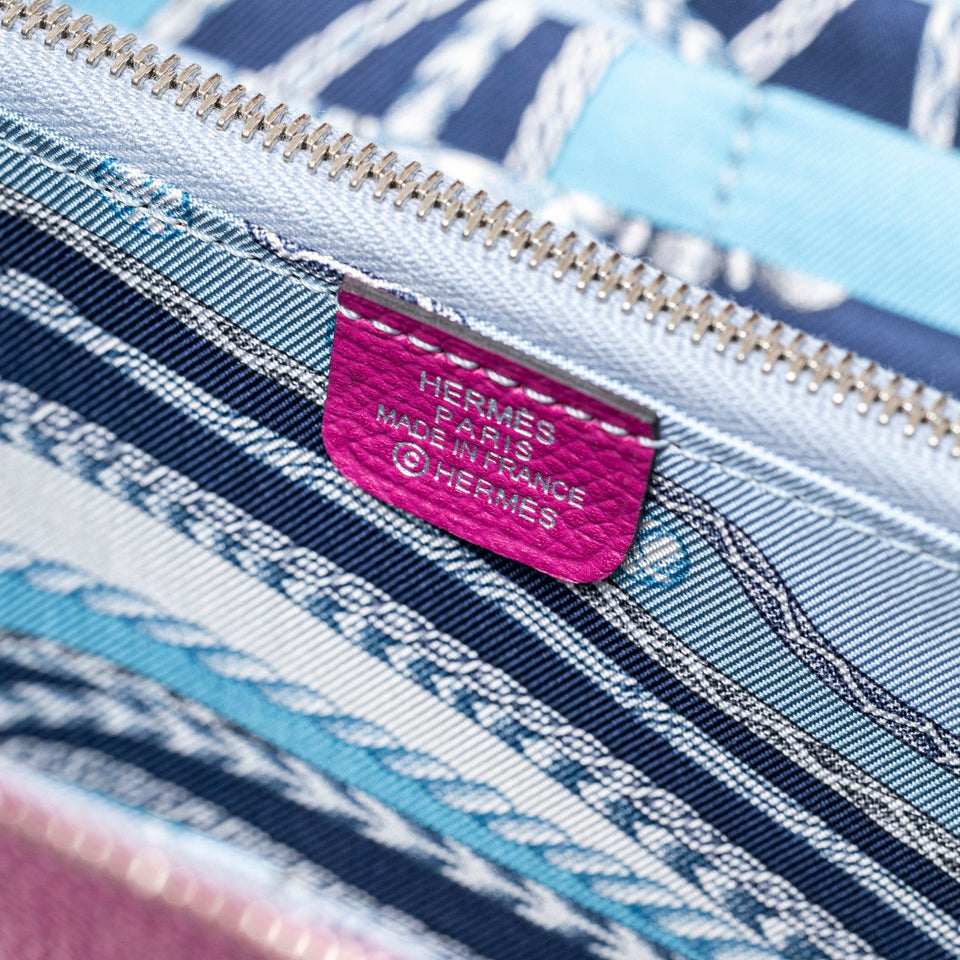 Hermes Silk'In Classique Long Wallet Rose Pourpre/Blue Epsom Palladium Hardware