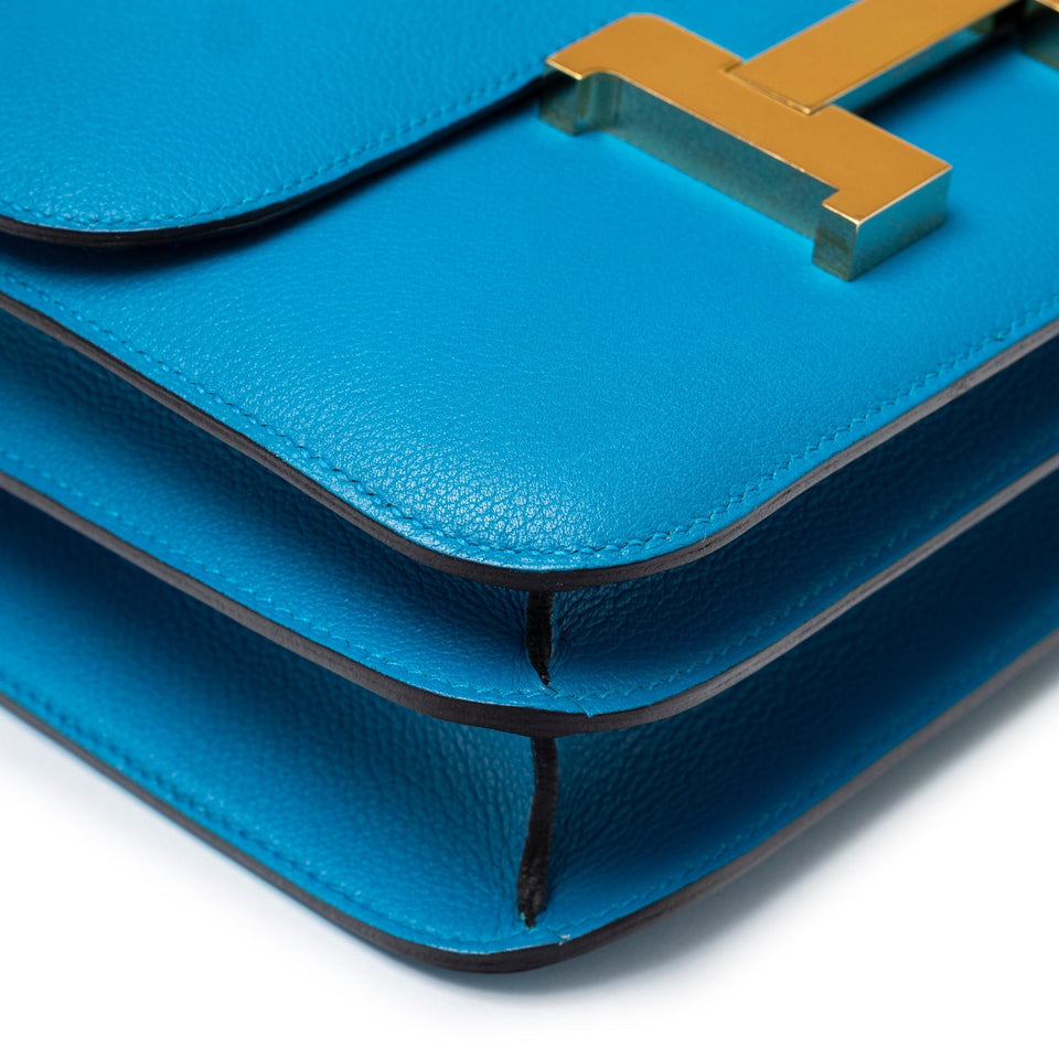 Hermes Constance 24 Blue Zanzibar Evercolor Gold Hardware