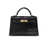 Hermes Special Order HSS Horseshoe Mini Kelly II Black/Blue Matte Alligator Permabrass Hardware