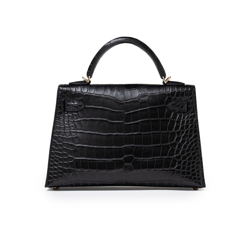Hermes Special Order HSS Horseshoe Mini Kelly II Black/Blue Matte Alligator Permabrass Hardware