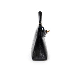Hermes Special Order HSS Horseshoe Mini Kelly II Black/Blue Matte Alligator Permabrass Hardware