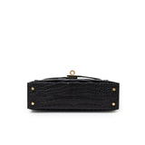 Hermes Special Order HSS Horseshoe Mini Kelly II Black/Blue Matte Alligator Permabrass Hardware