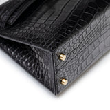 Hermes Special Order HSS Horseshoe Mini Kelly II Black/Blue Matte Alligator Permabrass Hardware