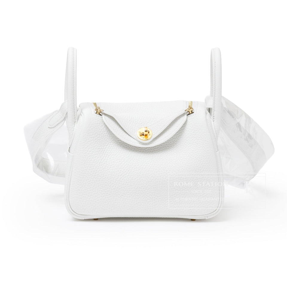 Hermes Mini Lindy II New White Clemence Gold Hardware