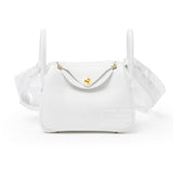 Hermes Mini Lindy II New White Clemence Gold Hardware