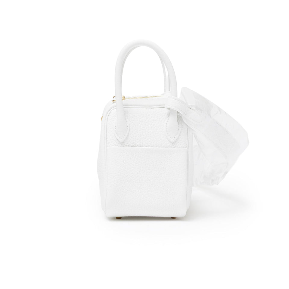 Hermes Mini Lindy II New White Clemence Gold Hardware