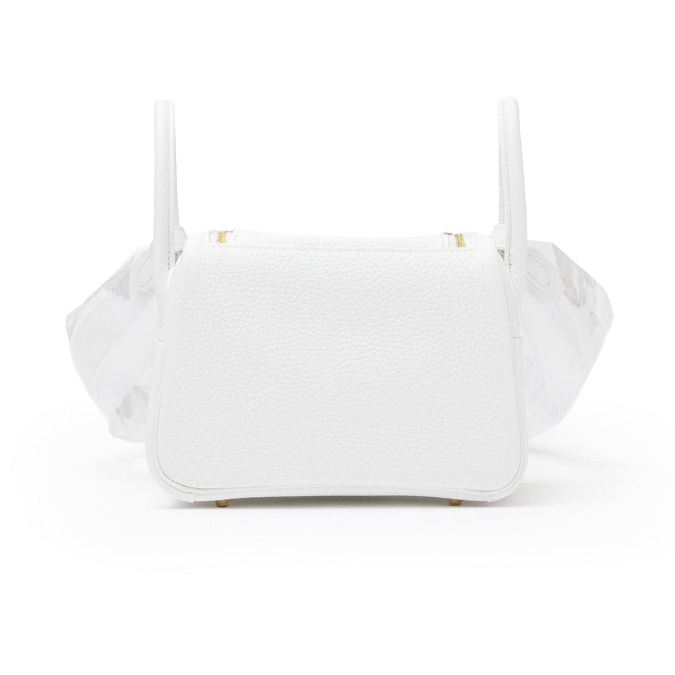 Hermes Mini Lindy II New White Clemence Gold Hardware