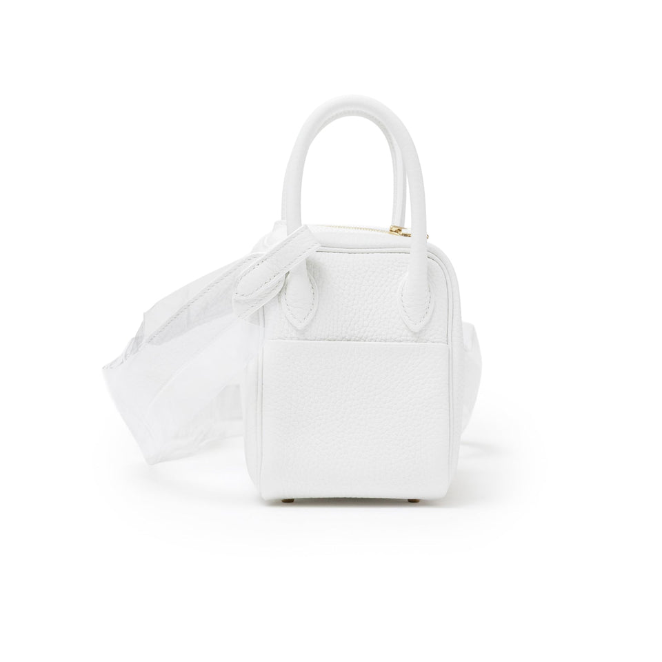 Hermes Mini Lindy II New White Clemence Gold Hardware