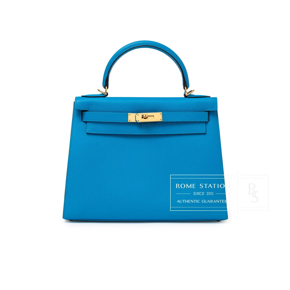 Hermes Kelly Sellier 28 Blue Zanzibar Epsom Gold Hardware