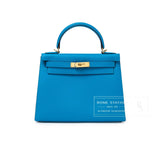 Hermes Kelly Sellier 28 Blue Zanzibar Epsom Gold Hardware
