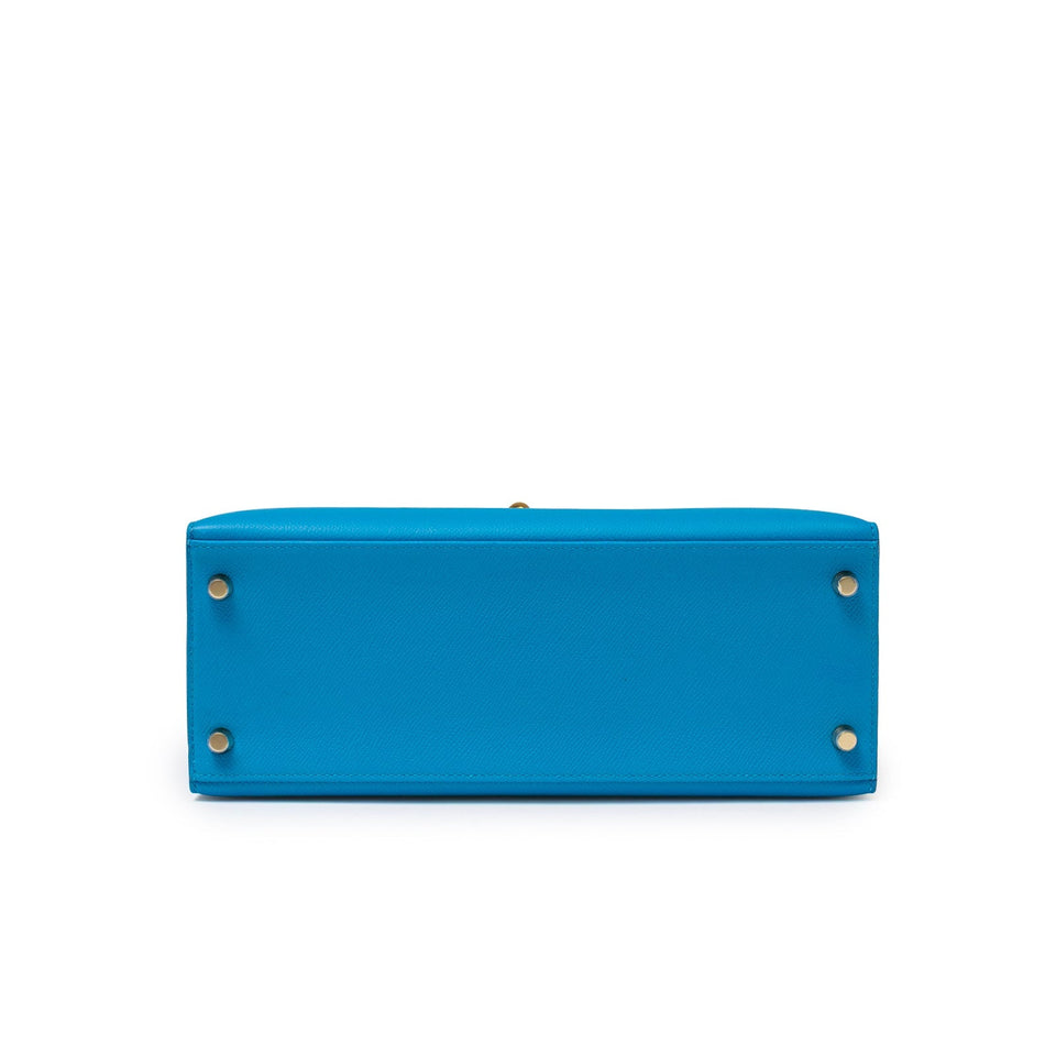 Hermes Kelly Sellier 28 Blue Zanzibar Epsom Gold Hardware