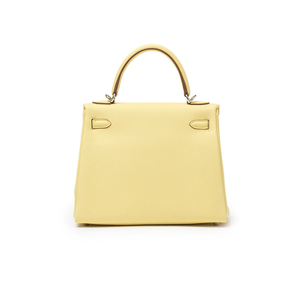 Hermes Kelly 25 Retourne Togo Jaune Poussin Palladium Hardware