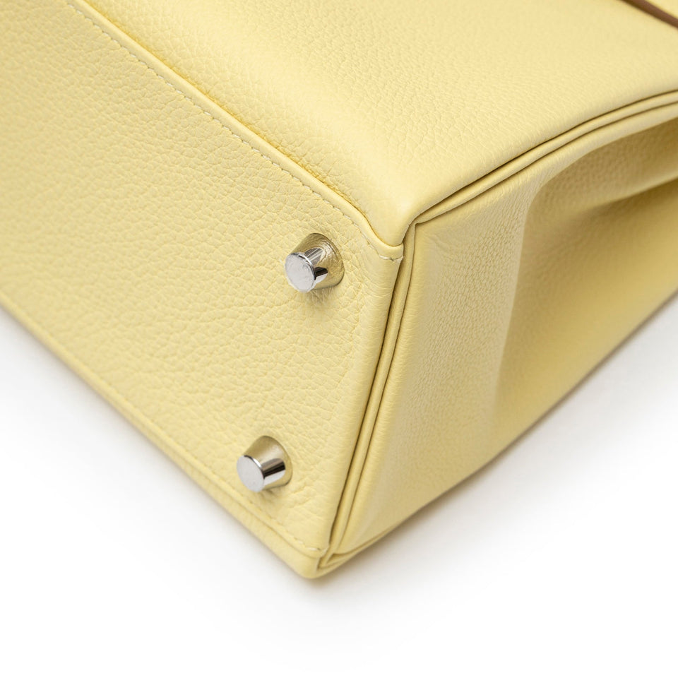 Hermes Kelly 25 Retourne Togo Jaune Poussin Palladium Hardware
