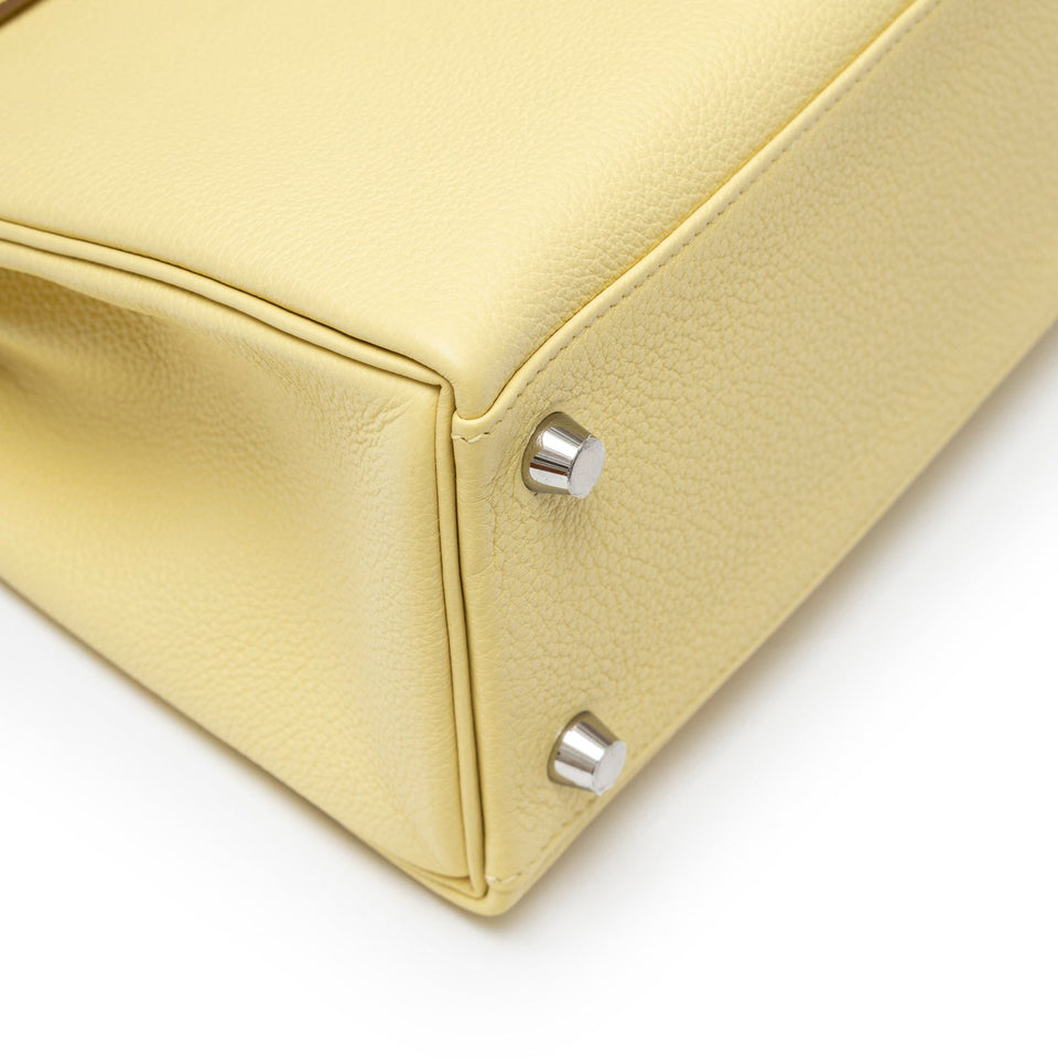 Hermes Kelly 25 Retourne Togo Jaune Poussin Palladium Hardware