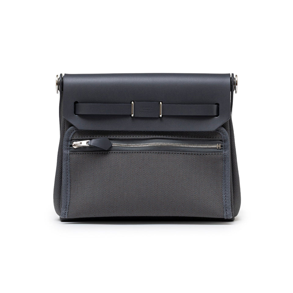 Hermes Mini Herbag Zip 20 Ardoise Toile and Vache Hunter Palladium Hardware