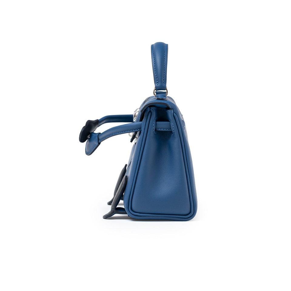 Hermes Quelle Idolle Kelly Doll Blue Tie and Caban Swift Palladium Hardware