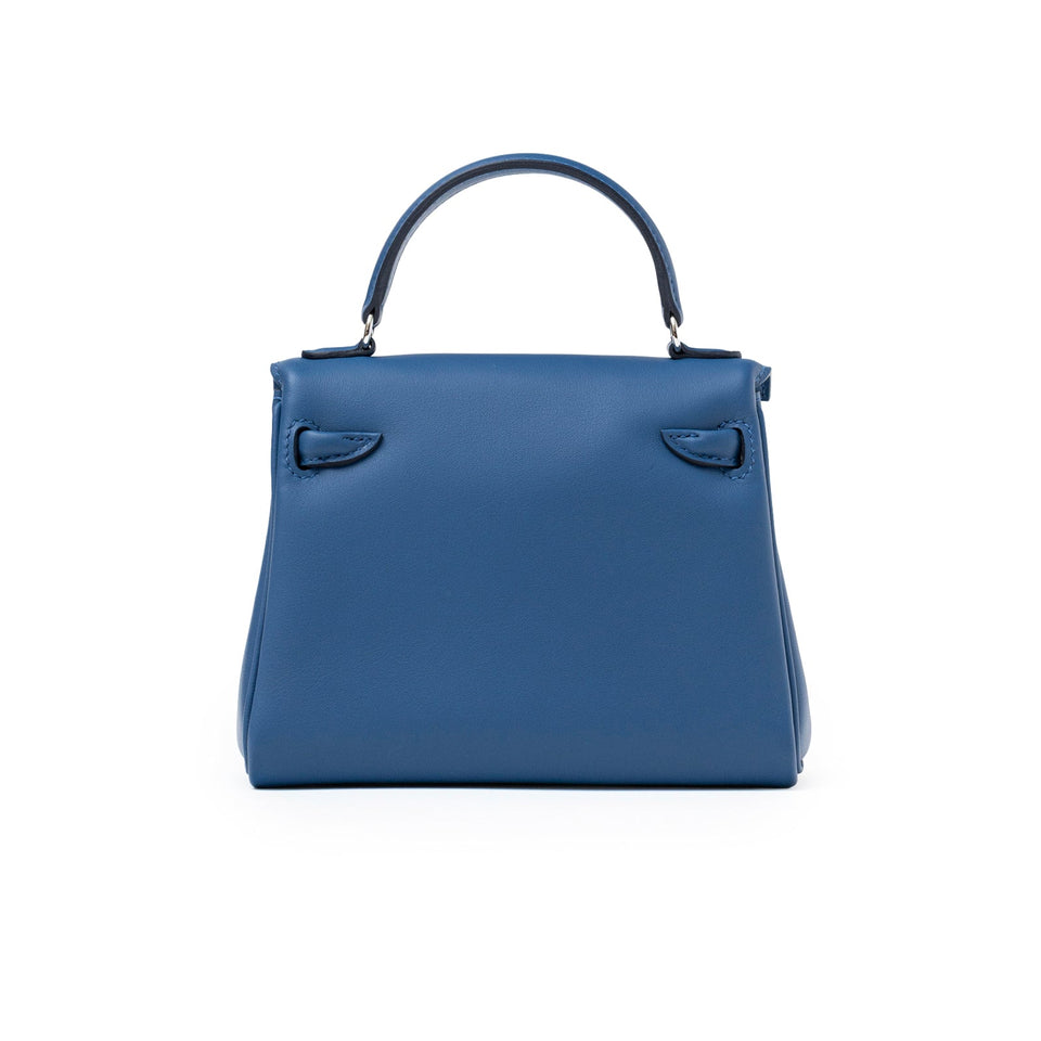 Hermes Quelle Idolle Kelly Doll Blue Tie and Caban Swift Palladium Hardware