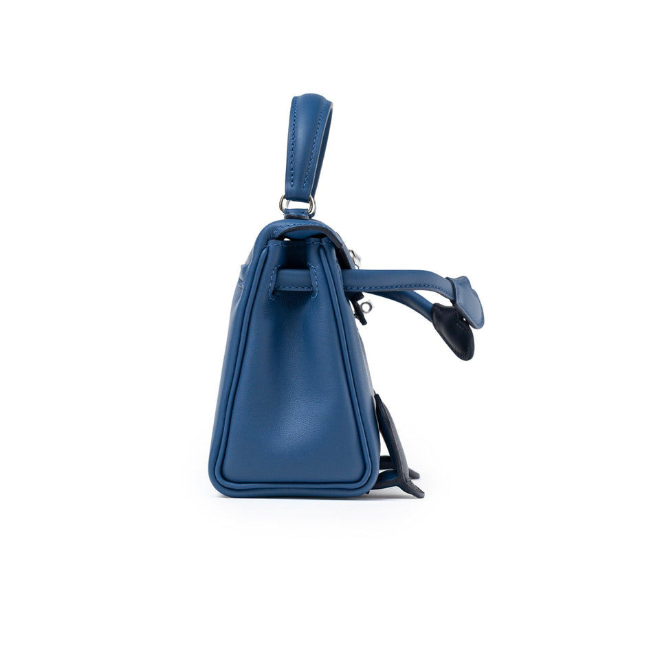 Hermes Quelle Idolle Kelly Doll Blue Tie and Caban Swift Palladium Hardware