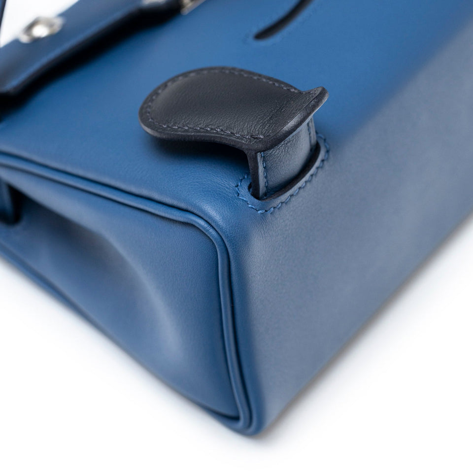 Hermes Quelle Idolle Kelly Doll Blue Tie and Caban Swift Palladium Hardware