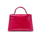 Hermes Mini Kelly II Sellier 20 Rose Mexico Shiny Alligator Palladium Hardware