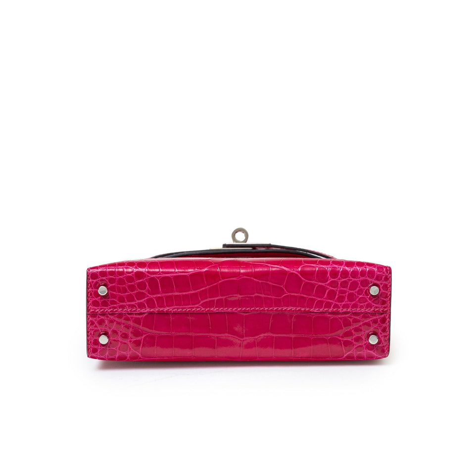 Hermes Mini Kelly II Sellier 20 Rose Mexico Shiny Alligator Palladium Hardware