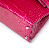 Hermes Mini Kelly II Sellier 20 Rose Mexico Shiny Alligator Palladium Hardware