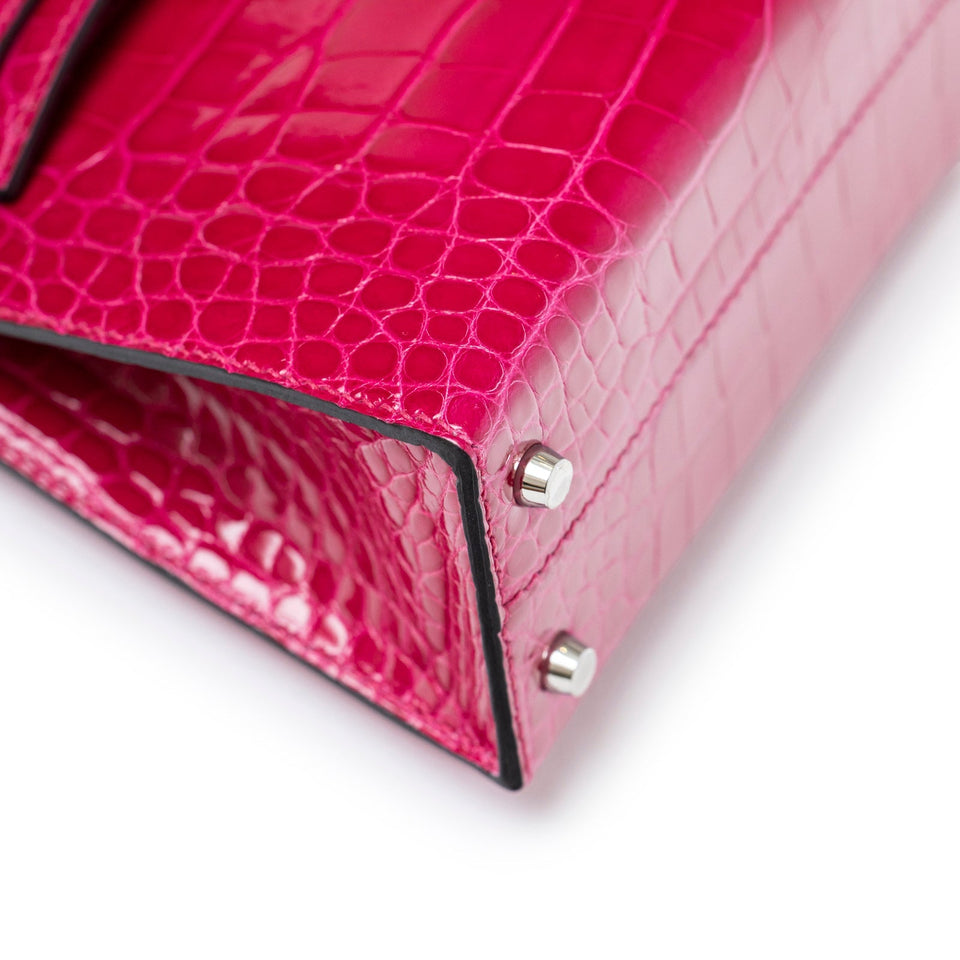 Hermes Mini Kelly II Sellier 20 Rose Mexico Shiny Alligator Palladium Hardware