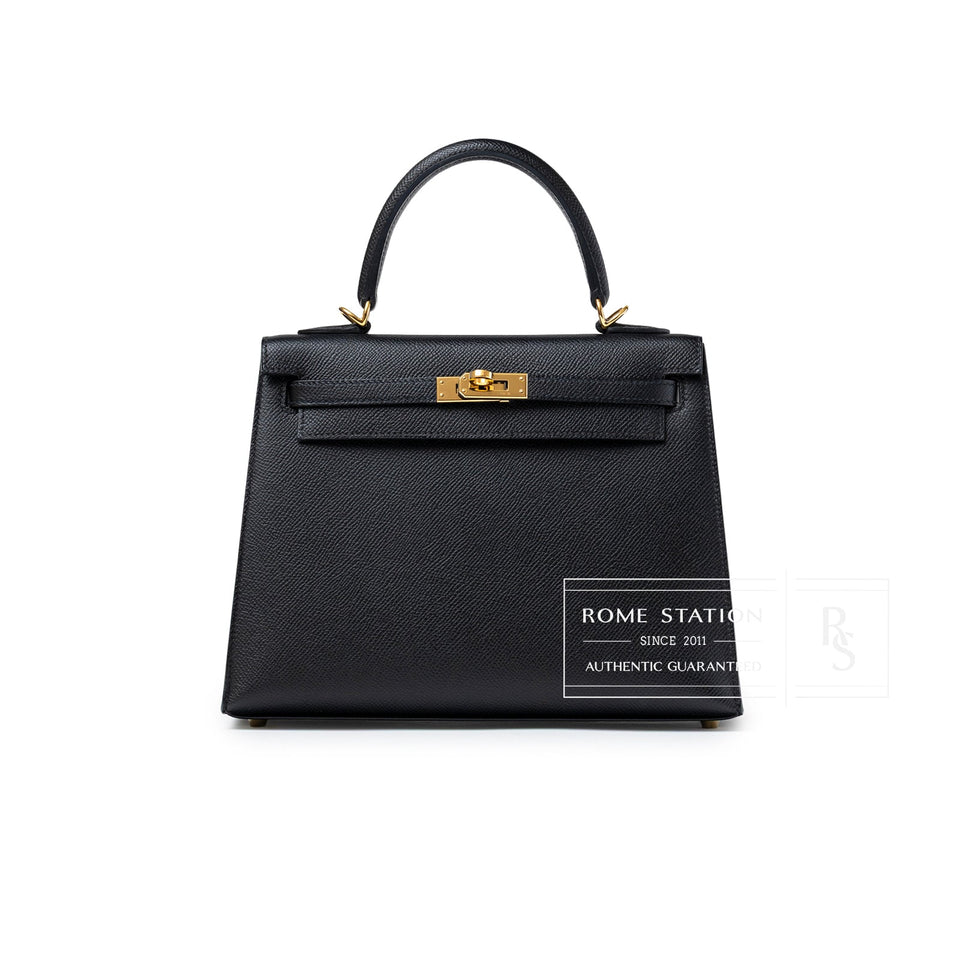 Hermes Kelly Sellier 25 Black Epsom Gold Hardware