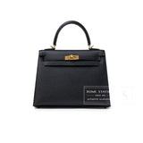 Hermes Kelly Sellier 25 Black Epsom Gold Hardware