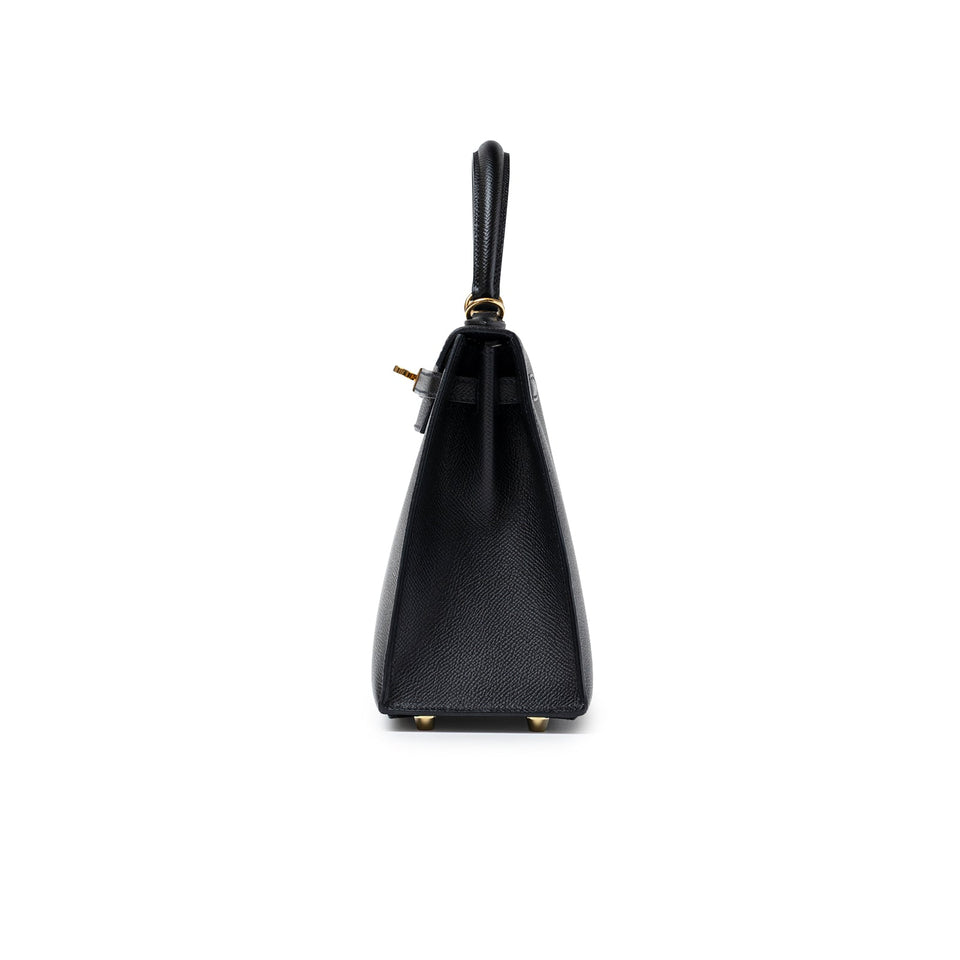 Hermes Kelly Sellier 25 Black Epsom Gold Hardware
