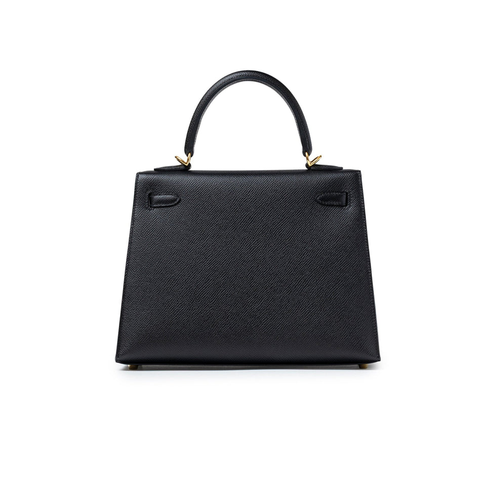 Hermes Kelly Sellier 25 Black Epsom Gold Hardware