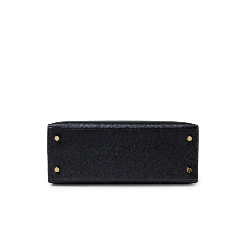 Hermes Kelly Sellier 25 Black Epsom Gold Hardware