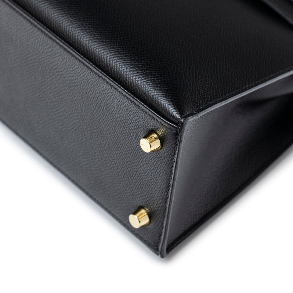 Hermes Kelly Sellier 25 Black Epsom Gold Hardware