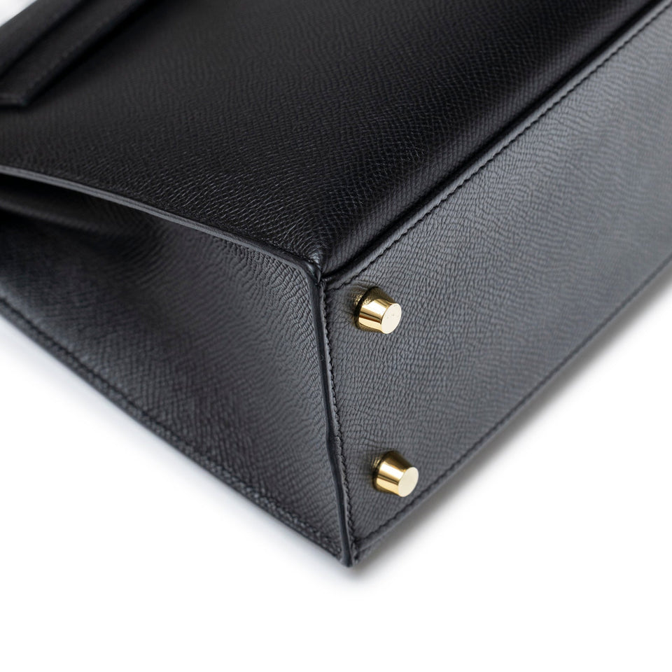 Hermes Kelly Sellier 25 Black Epsom Gold Hardware