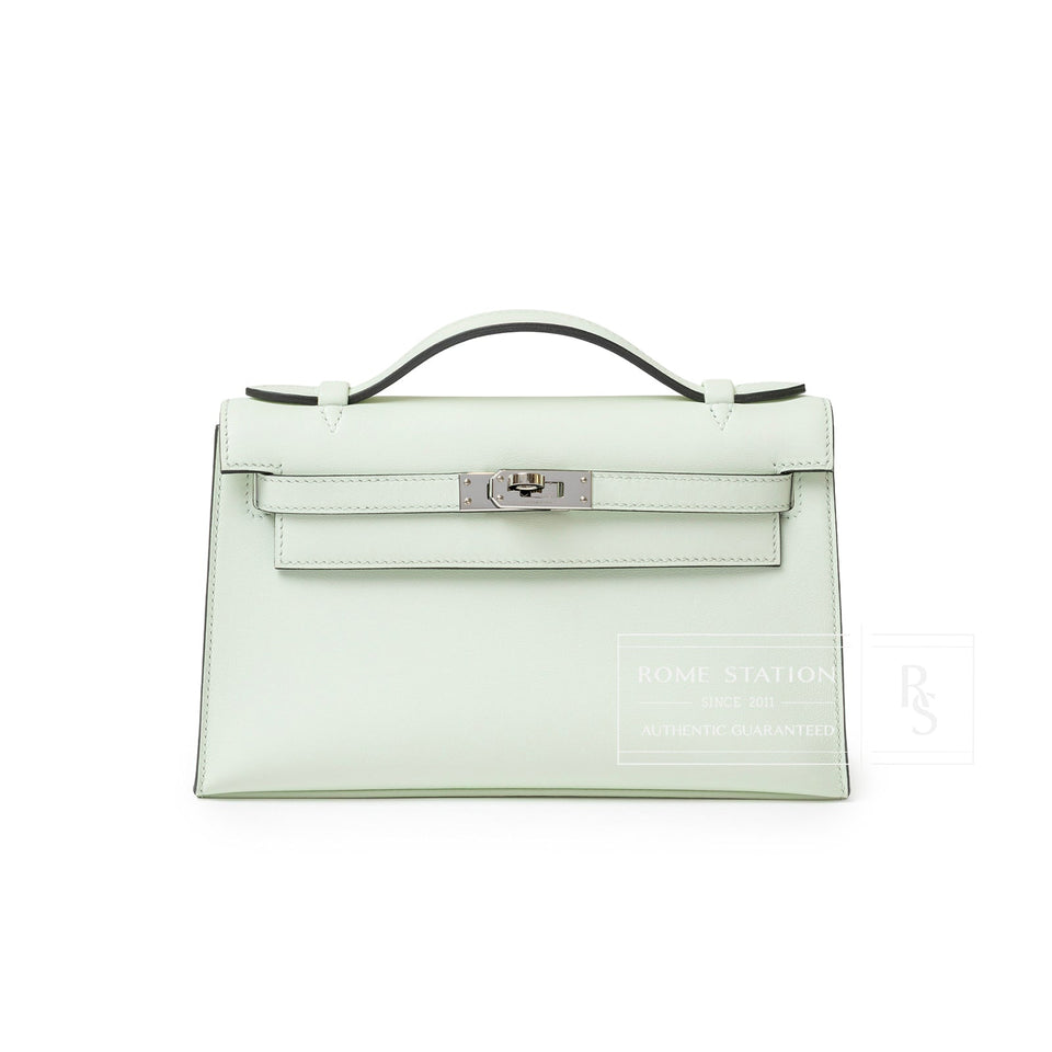 Hermes Kelly Pochette Vert Fizz Swift Palladium Hardware