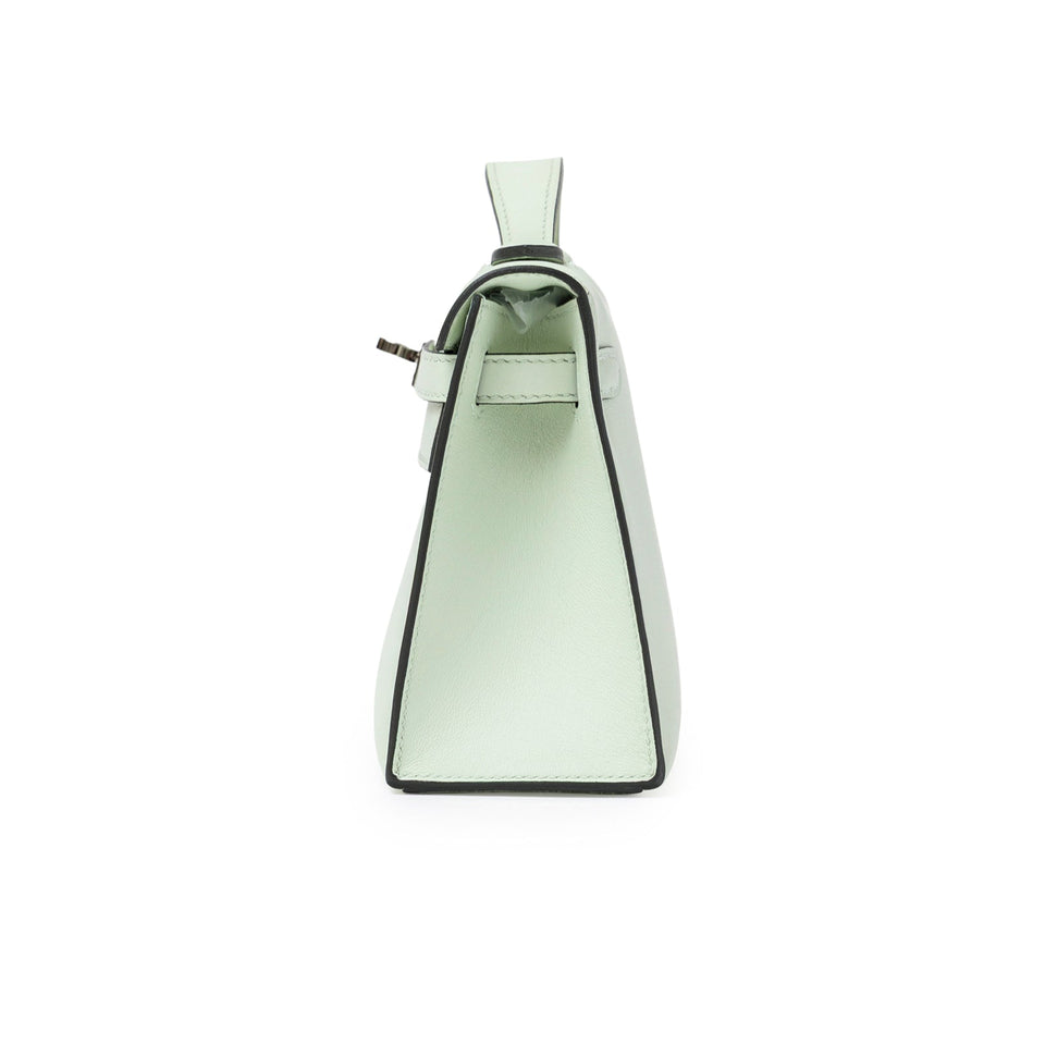 Hermes Kelly Pochette Vert Fizz Swift Palladium Hardware