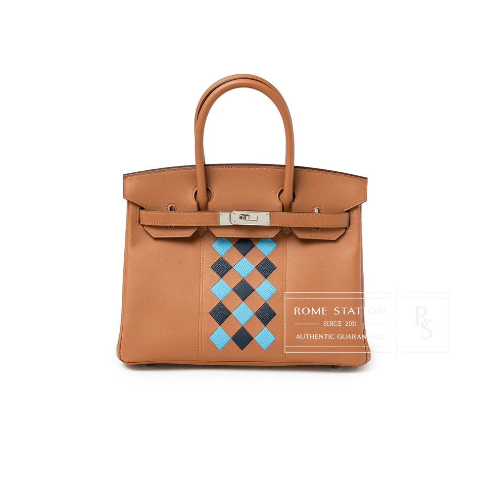 Hermes Birkin 30 Tressage Gold/Blue Du Nord/Blue Indigo Swift/Epsom Palladium Hardware