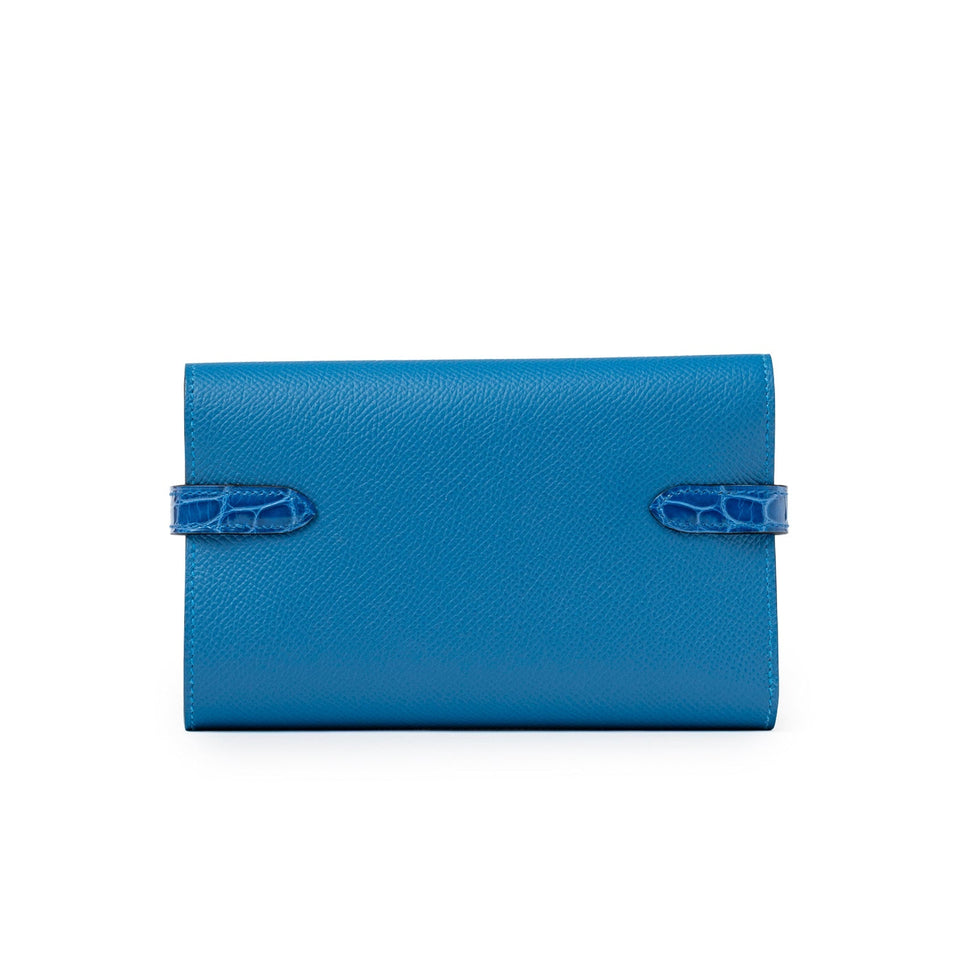 Hermes Kelly Depliant Medium Wallet Touch Mykonos/Blue Zellige Shiny Alligator/Epsom Palladium Hardware