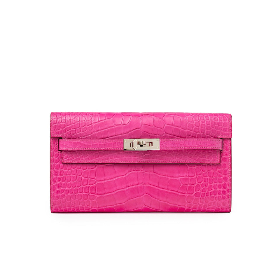 Hermes Kelly Wallet To Go Rose Shocking Matte Alligator Palladium Hardware
