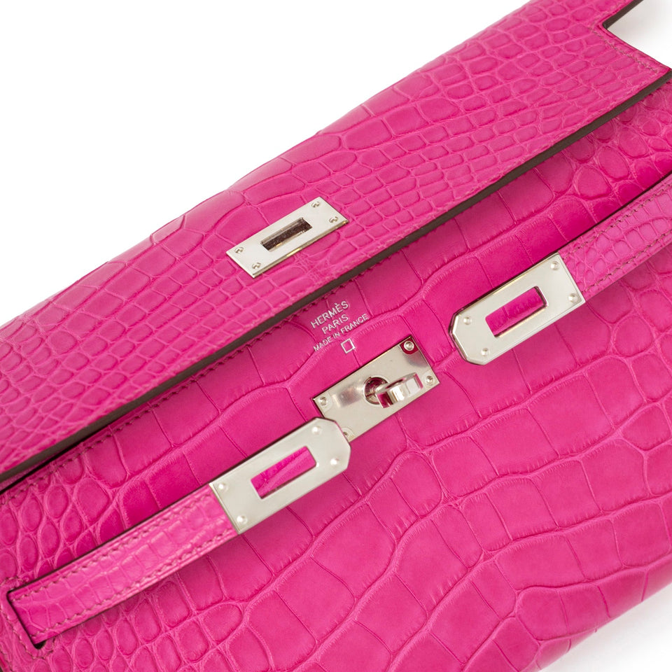 Hermes Kelly Wallet To Go Rose Shocking Matte Alligator Palladium Hardware