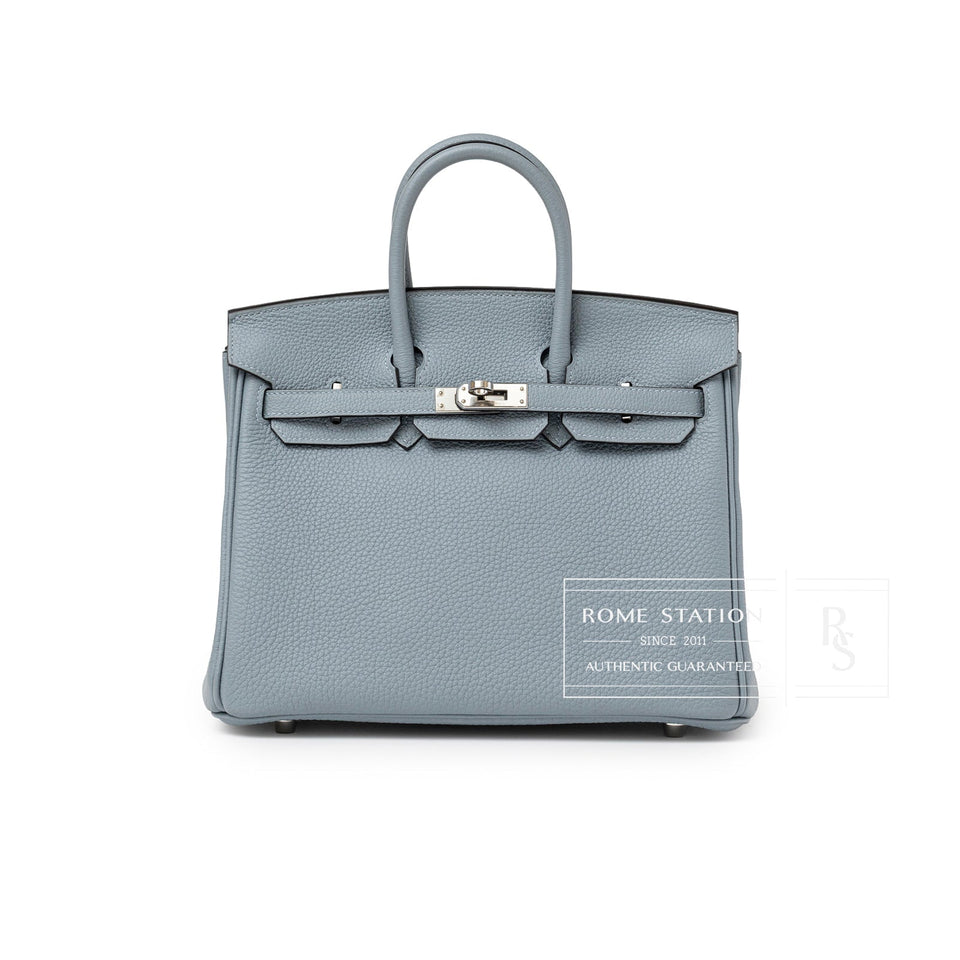 Hermes Birkin 25 Blue Lin Verso Beige De Weimar Togo Palladium Hardware