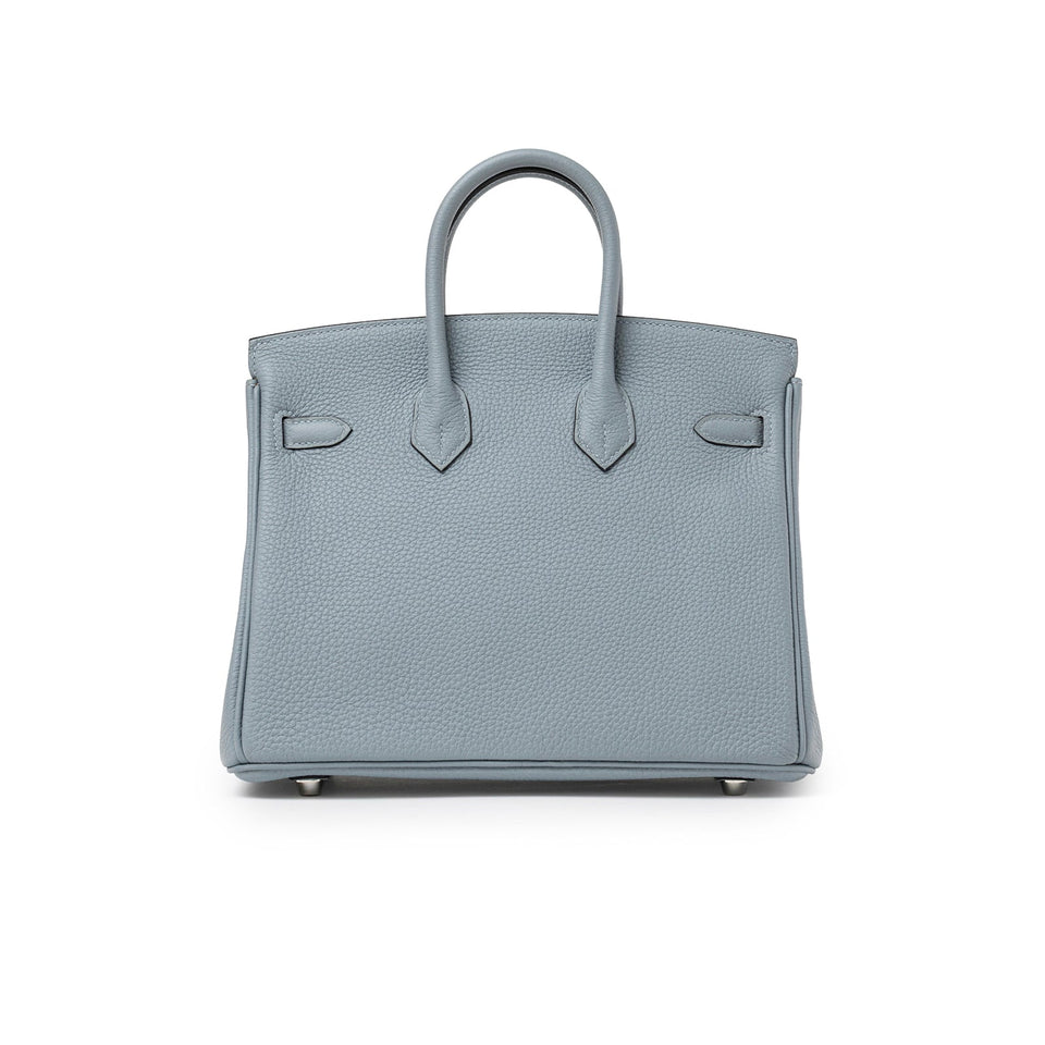 Hermes Birkin 25 Blue Lin Verso Beige De Weimar Togo Palladium Hardware