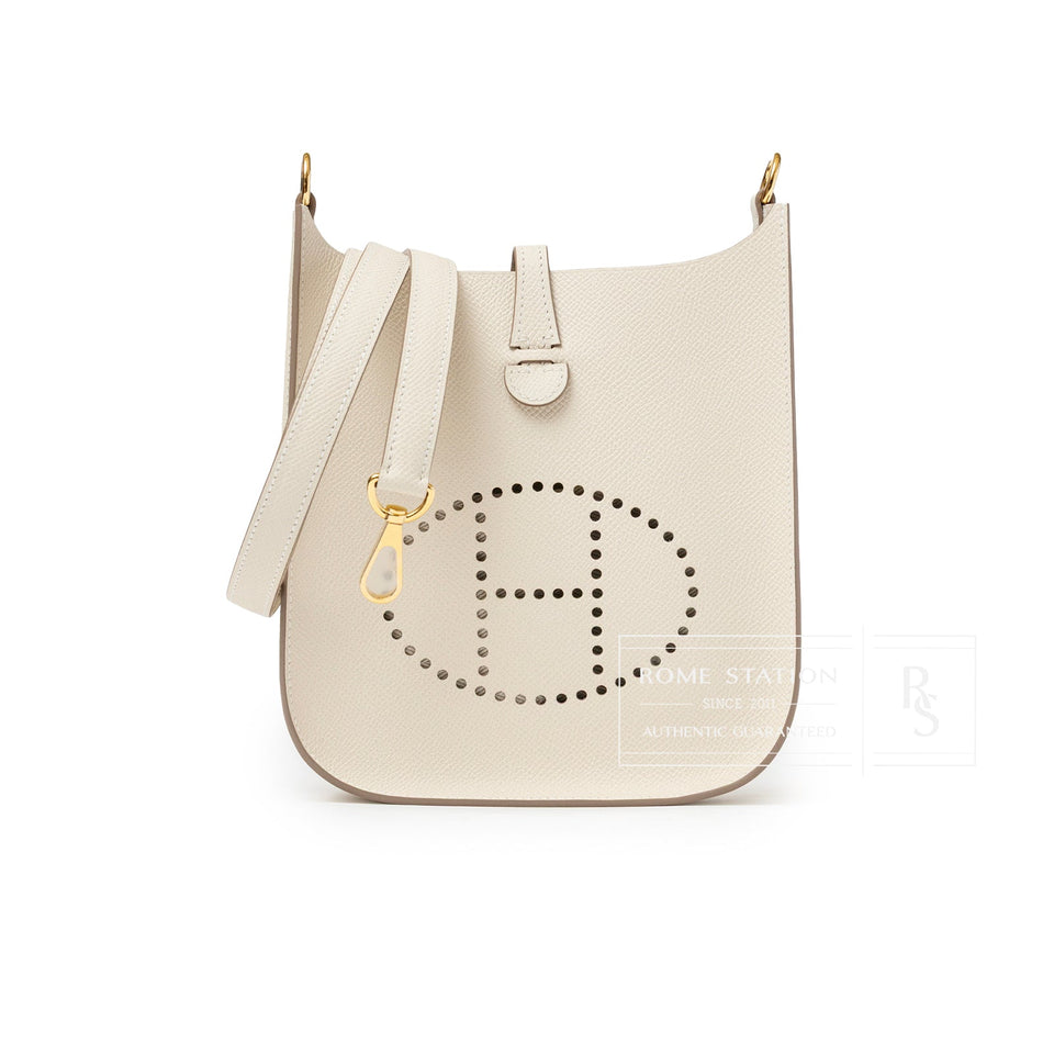 Hermes Mini Evelyne Sellier Craie Epsom Gold Hardware