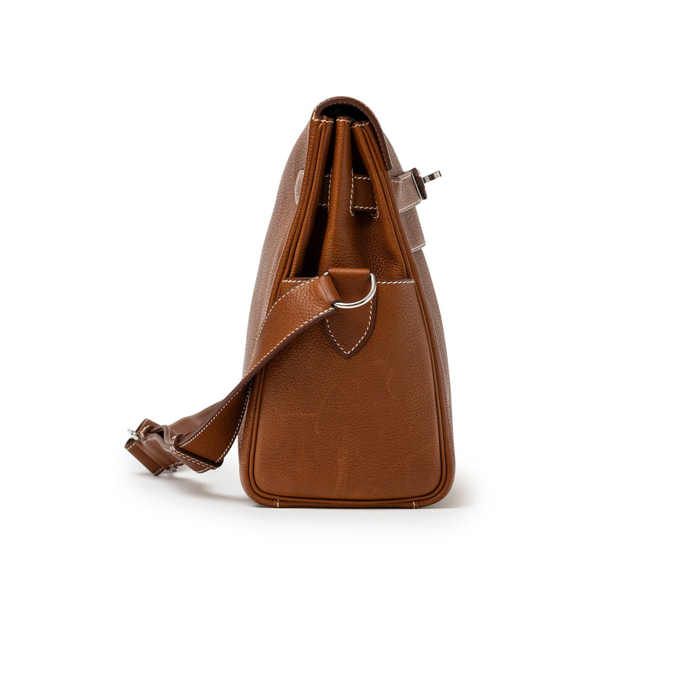 Hermes Kelly Messenger GM Fauve Barenia Faubourg Palladium Hardware