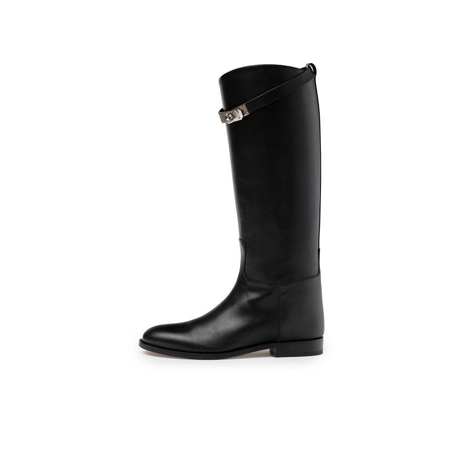 Hermes Kelly Jumping Boot Black Box Palladium Plated