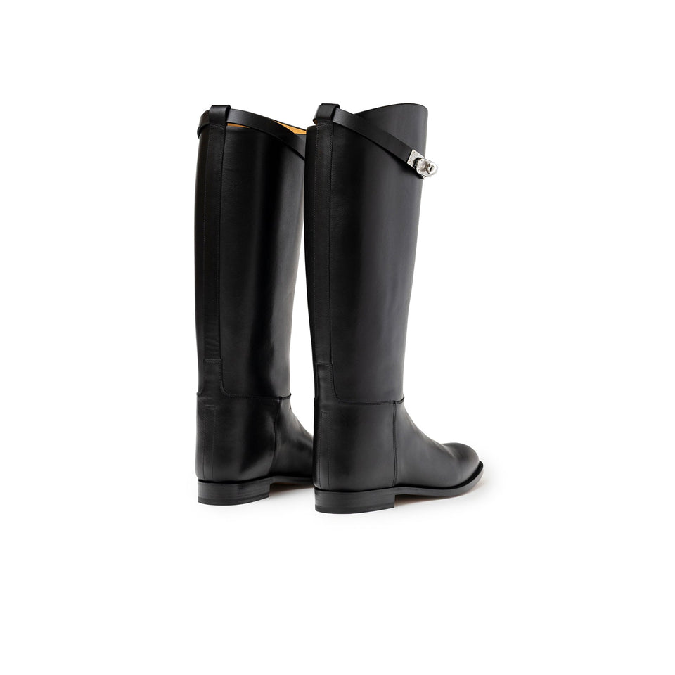 Hermes Kelly Jumping Boot Black Box Palladium Plated