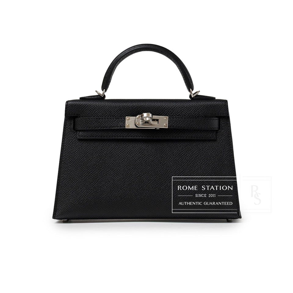 Hermes Mini Kelly II Sellier Black Epsom Palladium Hardware